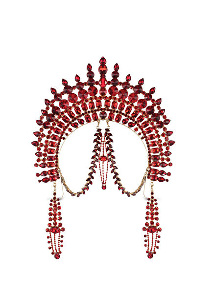Byzantine Headpiece Red Silver Plated Crystal Stone Women's Hair Accessory