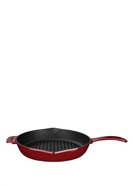 Burgundy Cast Iron Monolithic Handle Concave Bottom Round Grill Pan 28 cm