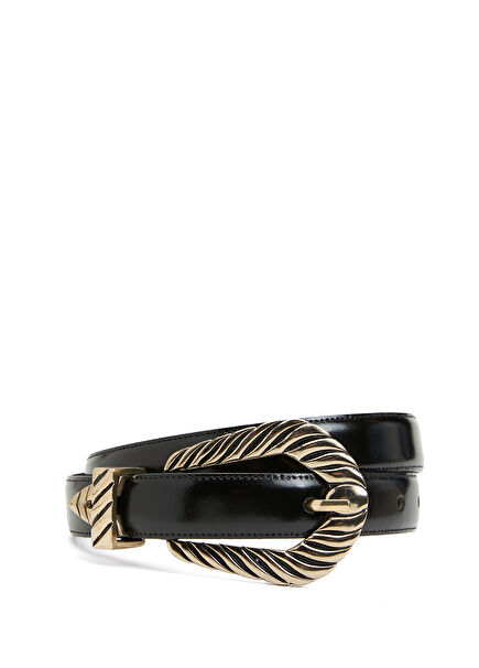 Black Antique Buckle Leather Belt