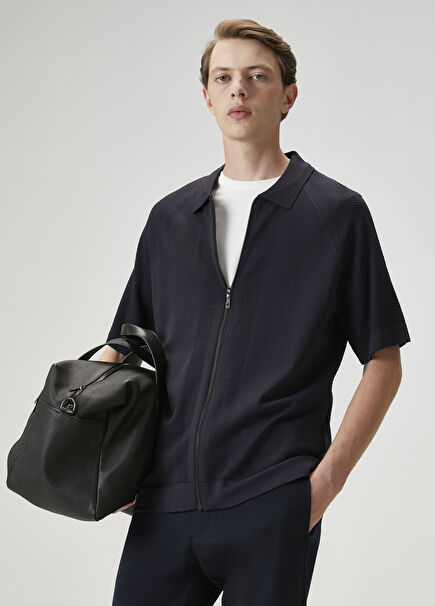 Dark Navy Blue Polo Neck Knit Shirt