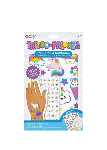 Unicorns & Rainbows Tattoo Palooza Temporary Tattoo & Nail Sticker Set