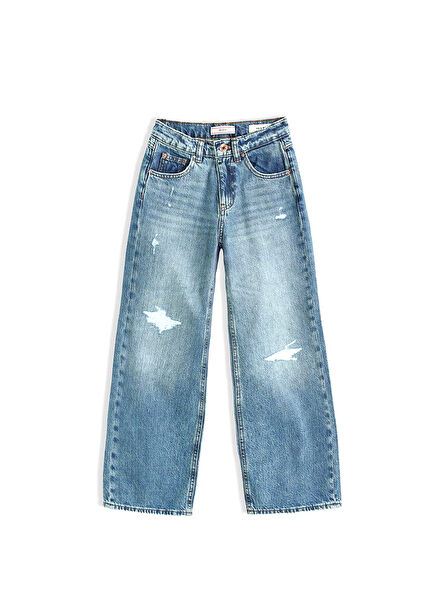 Blue Cotton Girls Pants