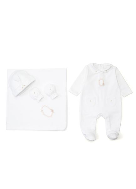 White Embroidered Baby Girl 4 Piece Gift Set