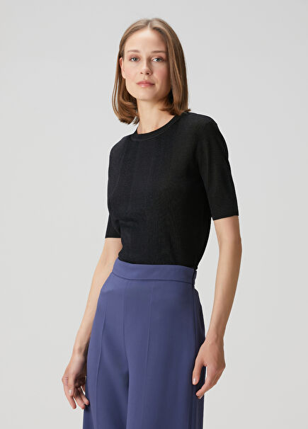 Navy Blue Short Sleeve Sweater