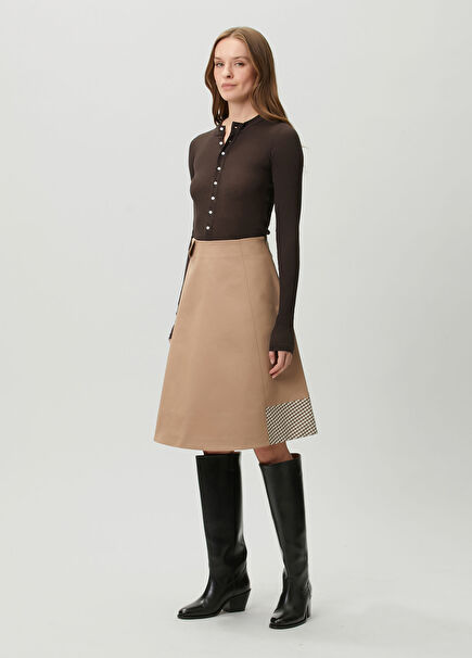 Siv Camel Gingham Midi Skirt