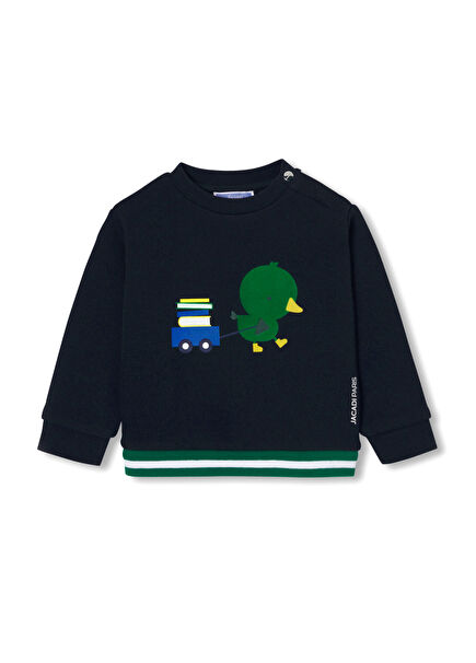 Animation Printed Navy Blue Fleece Baby Boy Sweatshirt
