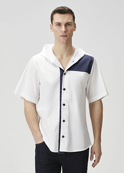 Lacivert Beyaz Kapüşonlu Gömlek