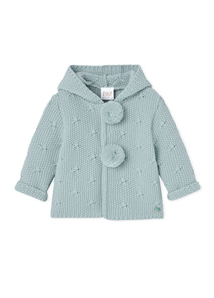 Green Wool Knitwear Hooded Baby Girl Jacket