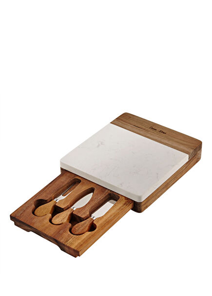 Acacia Elegance Beyaz Ahşap Peynir Sunum Tabağı