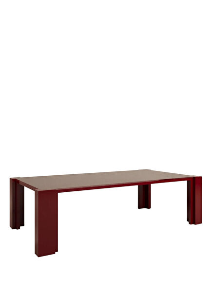 De Stijl Cam Tablalı Bordo Ahşap Orta Sehpa