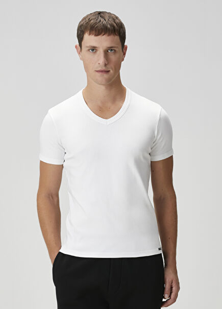 White V-Neck Pajama Top