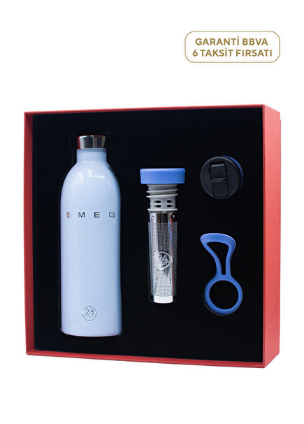 Baby Blue Clouds Steel Thermos and Accessory Set