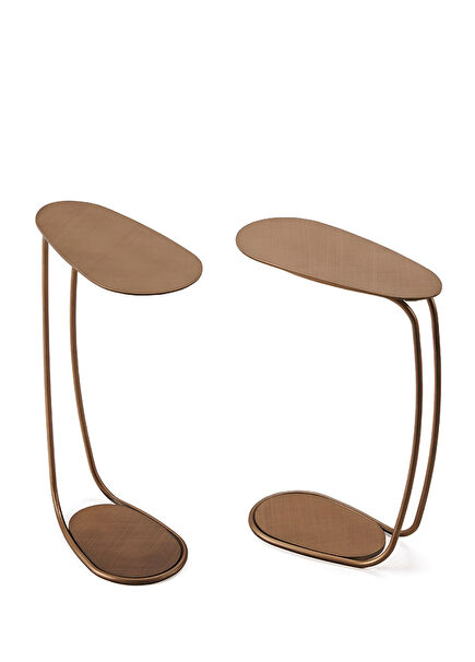 Yago Fırça Darbeli Bronz Çelik 2'li Yan Sehpa Seti