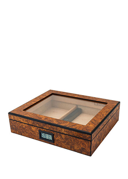 Cedar Basic Glass Slim Digital Humidor Brown 15's Cigar Box