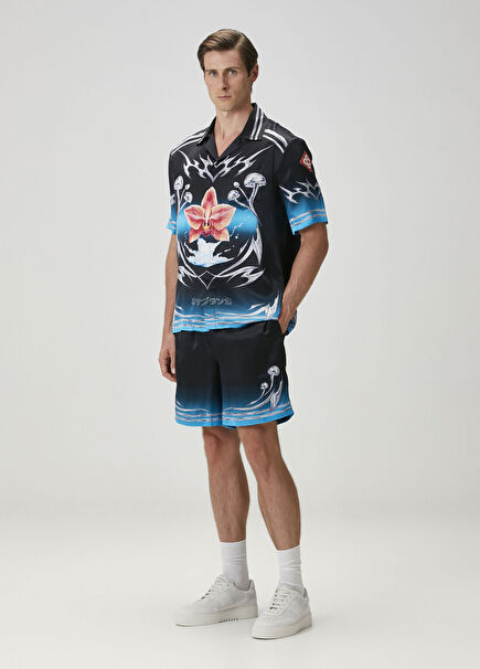 Siyah Desenli İpek Bermuda