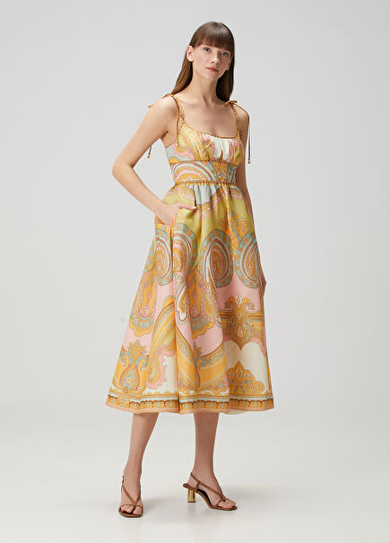 Maxine Picnic Gold Midi Linen Dress