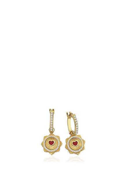 Hoop Heart Diamond Detailed Gold Earring