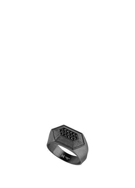Guard of Men Men's Silver Men's Ring with Black Diamonds