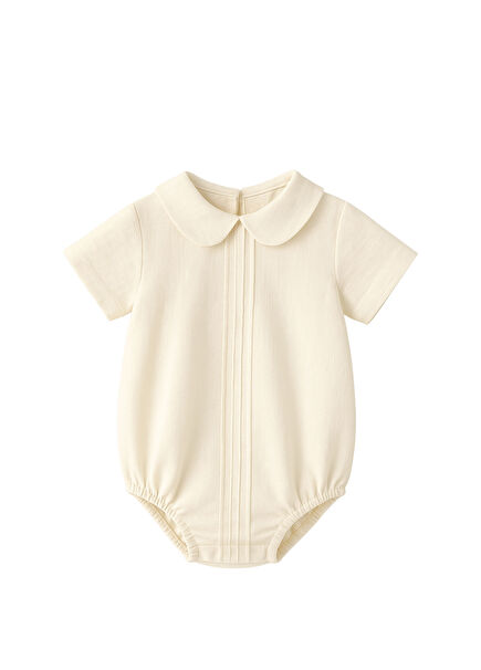Soft Linen Cream Linen Short Sleeve Unisex Baby Jumpsuit