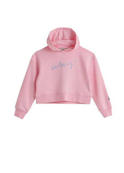 Pembe Baskılı Kapüşonlu Kız Çocuk Sweatshirt 