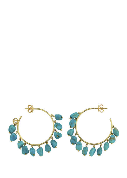 Turquoise Stone Women's Gold Hoop Earrings