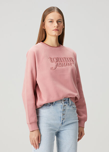 Relaxed Fit Pembe Logolu Sweatshirt