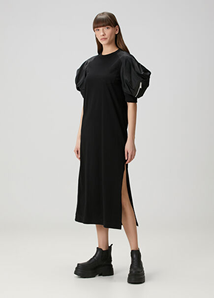 Black Midi Twill Jersey Dress
