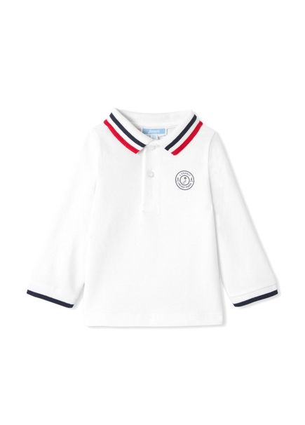 Beyaz Pamuklu Polo Yaka Uzun Kollu Erkek Bebek T-shirt