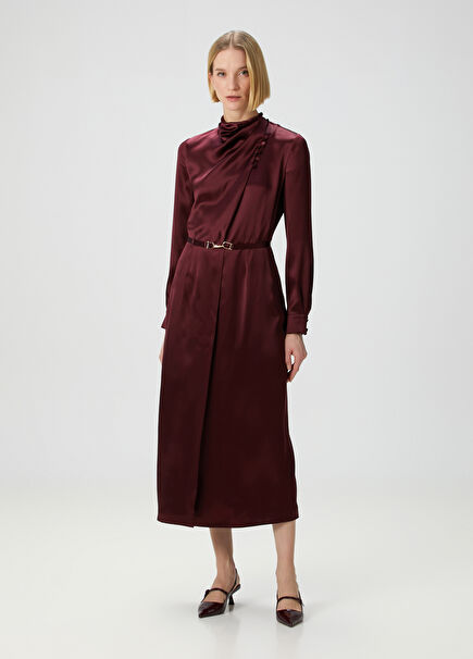 Burgundy Midi Silk Dress