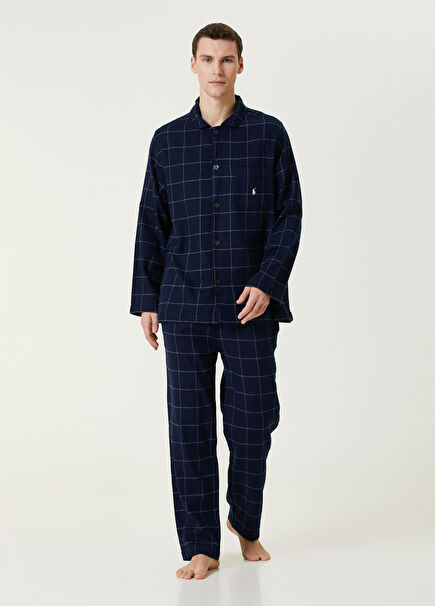 Navy Blue Plaid Patterned Pajama Set