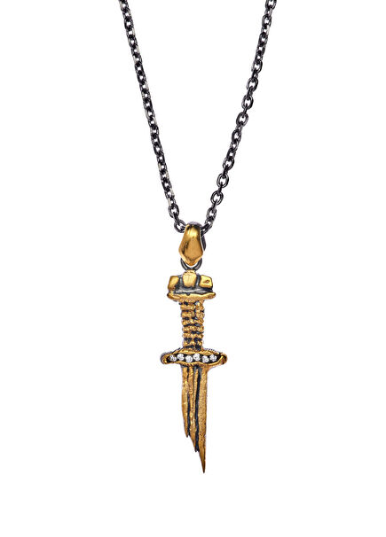 Plain Gemstone Gold Plated 925 Sterling Silver Sword Necklace
