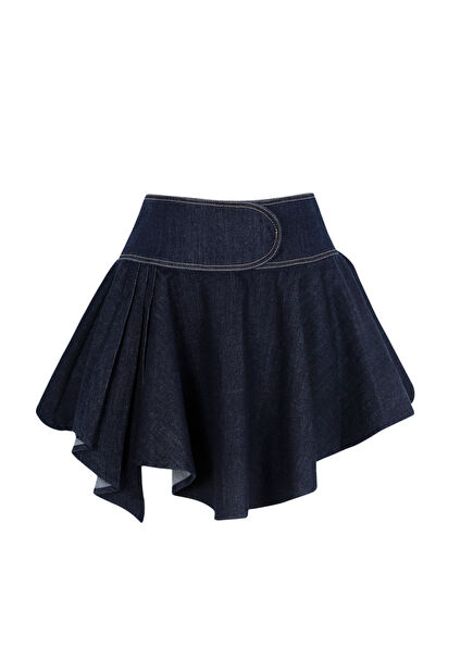 Navy Blue Asymmetrical Women's Mini Skirt