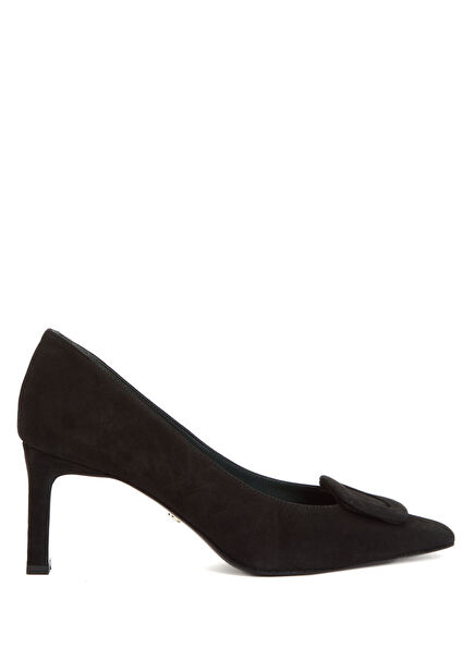 Black Buckle Detail Women's Suede Heels