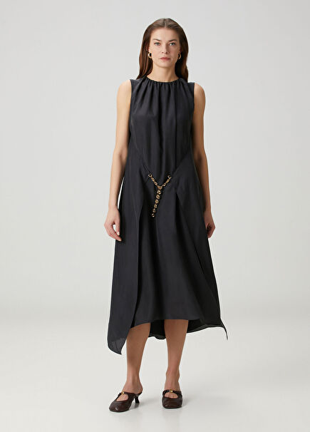 Anthracite Midi Silk Dress