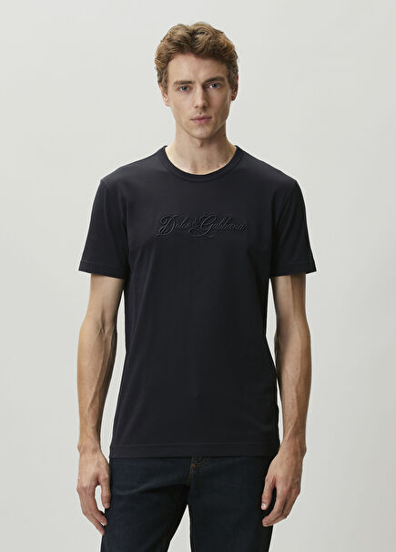 Navy Blue Logo Embroidered T-Shirt
