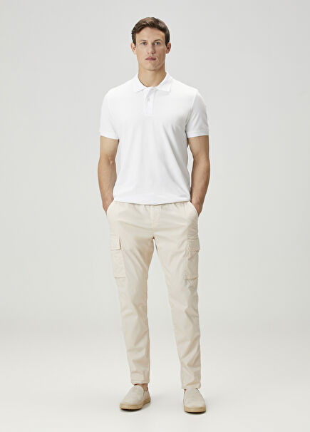 Beige Waist Corded Linen Jogger Cargo Pants