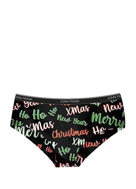 Siyah Digital Figür Desenli Kadın Külot