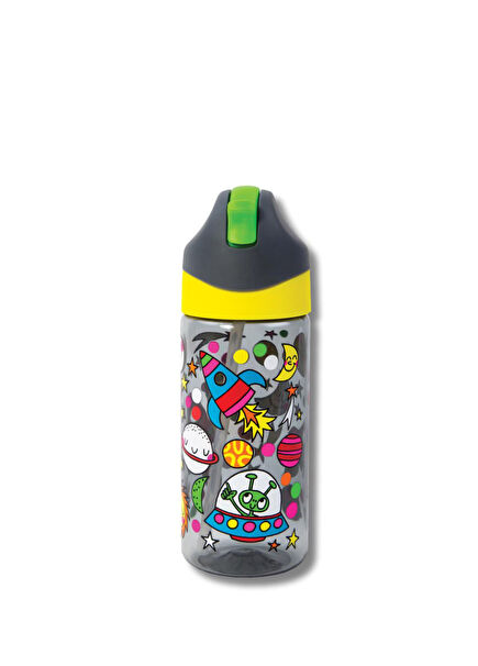 Space Patterned Boys' Water Bottle with Straw