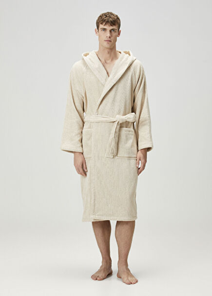 Bej Kapüşonlu Bornoz