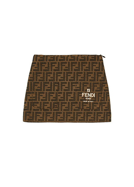 Kahverengi Logo Desenli Kız Çocuk Etek