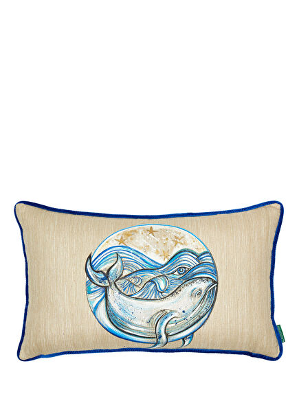 Hand-Painted Whales on Linen Cushion 30x55 cm