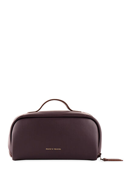 Plum Leather Makeup Bag