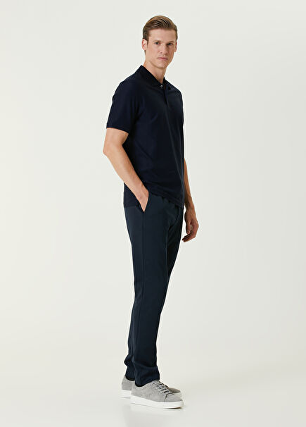 Navy Blue Single Pleated Jersey Pants