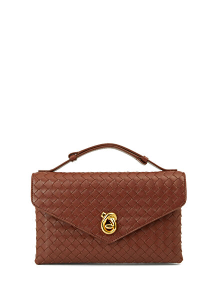 Knot Kahverengi Örgü Dokulu Kadın Deri Çanta