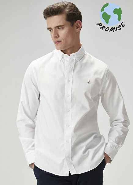 Comfort Fit Beyaz Oxford Gömlek
