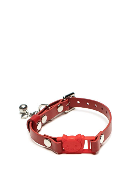 Red Leather Rattle and Heart Detailed Cat Collar