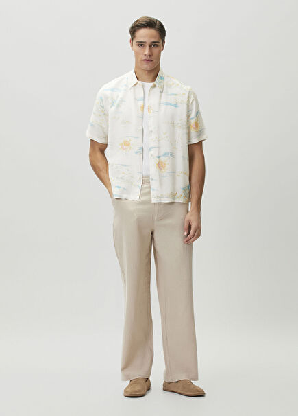 Taiko Beige Seersucker Organic Cotton Pants
