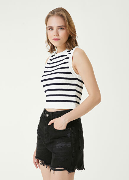 Navy Blue White Striped Knit Tank Top