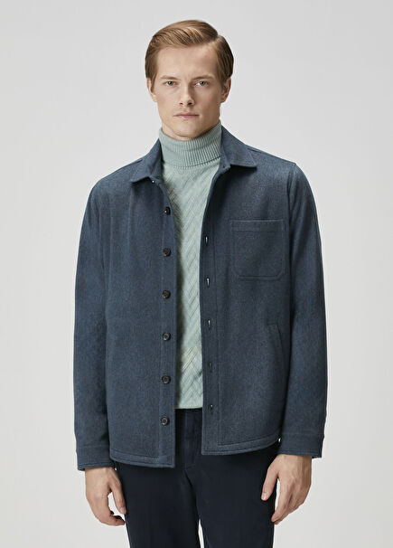 Koyu Mavi Yün Dış Gömlek