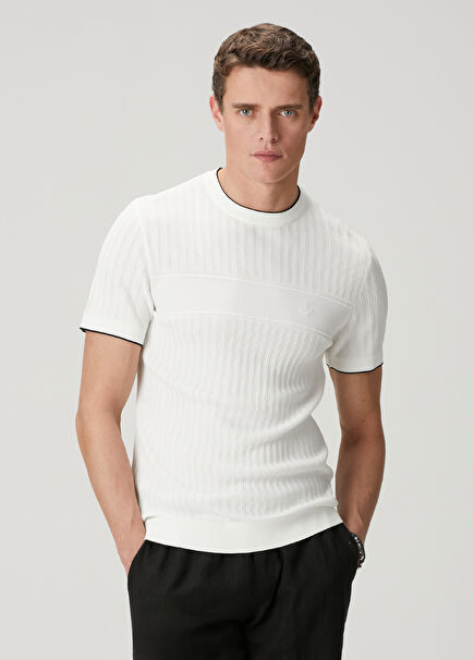 White Waffle Knit Textured Short Sleeve Sweater
